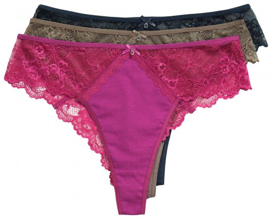Ulla Popken 848522 Strings mit Spitze 3er-Pack Dunkellila - Slips - 