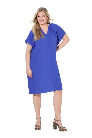 Ulla Popken 848526 Kleid aus Leinenmix mit Taschen Blau - Sommerkleider - Große Größen: Leichte Sommerkleider