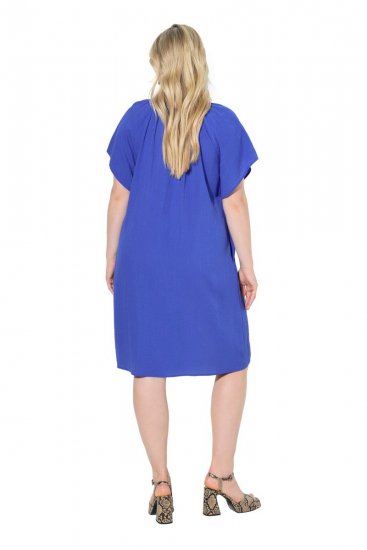Ulla Popken 848526 Kleid aus Leinenmix mit Taschen Blau - Sommerkleider - Große Größen: Leichte Sommerkleider