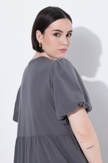 Ulla Popken 848575 Kurzärmliges Maxikleid mit Taschen Anthrazit - Maxikleider - Große Größen: Lange Maxikleider