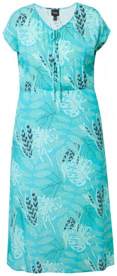 Ulla Popken 848696 Gemustertes Midikleid mit V-Ausschnitt Türkis - Midikleider - Midikleider in großen Größen
