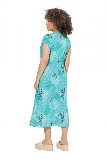 Ulla Popken 848696 Gemustertes Midikleid mit V-Ausschnitt Türkis - Midikleider - Midikleider in großen Größen