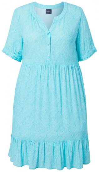 Ulla Popken 848724 Gemustertes Kleid mit Volants Türkis - Kleider - Kleider für jede Größe
