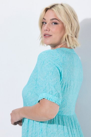 Ulla Popken 848724 Gemustertes Kleid mit Volants Türkis - Kleider - Kleider für jede Größe