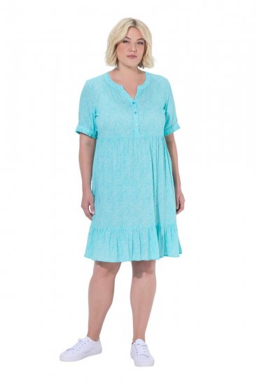 Ulla Popken 848724 Gemustertes Kleid mit Volants Türkis - Kleider - Kleider für jede Größe