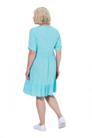 Ulla Popken 848724 Gemustertes Kleid mit Volants Türkis - Kleider - Kleider für jede Größe