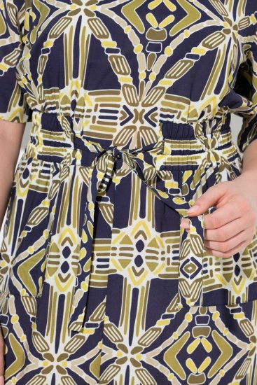Ulla Popken 848789 Gemustertes Midikleid mit Taschen Dunkelblau - Midikleider - Midikleider in großen Größen