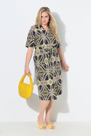 Ulla Popken 848789 Gemustertes Midikleid mit Taschen Dunkelblau - Midikleider - Midikleider in großen Größen