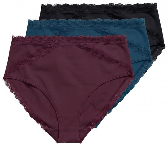 Ulla Popken 848803 Slips mit Spitze 3er-Pack Weinrot - Slips - 