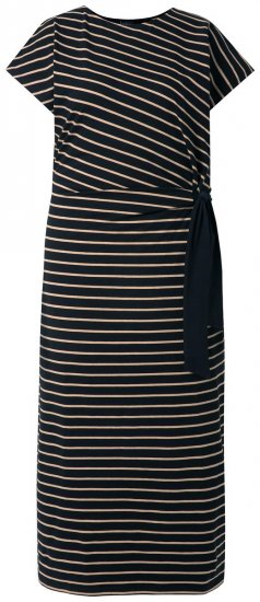 Ulla Popken 848921 Gestreiftes Jerseykleid mit Bindegürtel Schwarz - Maxikleider - Große Größen: Lange Maxikleider