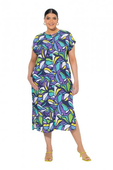 Ulla Popken 848980 Geblümtes Hemdblusenkleid Flieder - Midikleider - Midikleider in großen Größen