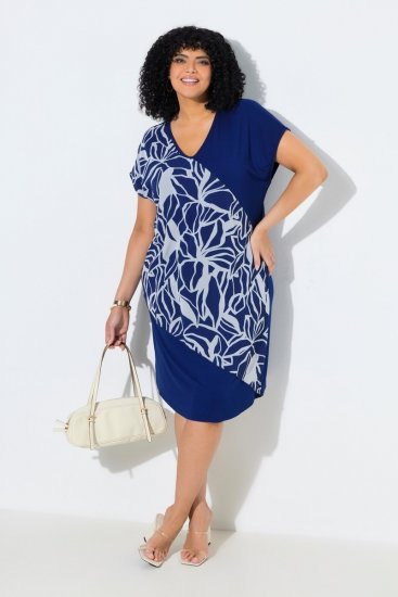 Ulla Popken 849033 Kurzärmliges Chiffonkleid mit V-Ausschnitt Dunkelblau - Kleider - Kleider für jede Größe
