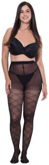 Ulla Popken 849049 Gestreifte Strumpfhose 40 den Schwarz - Strumpfhosen & Socken - 