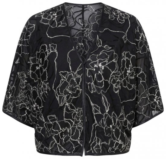 Ulla Popken 849213 Bestickter Bolero aus Seidenmix Schwarz - Boleros -
