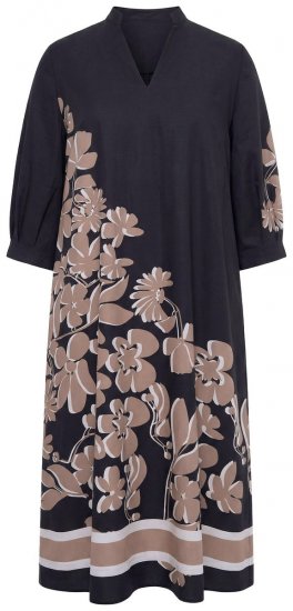 Ulla Popken 849423 Geblümtes Kleid mit 3/4-Ärmeln Schwarz - Maxikleider - Große Größen: Lange Maxikleider