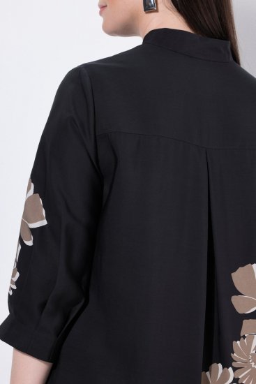 Ulla Popken 849423 Geblümtes Kleid mit 3/4-Ärmeln Schwarz - Maxikleider - Große Größen: Lange Maxikleider
