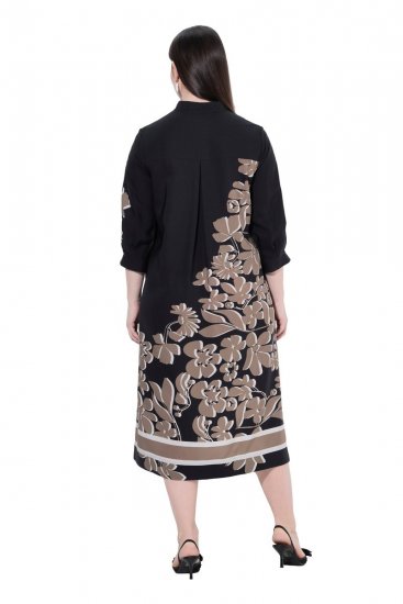 Ulla Popken 849423 Geblümtes Kleid mit 3/4-Ärmeln Schwarz - Maxikleider - Große Größen: Lange Maxikleider