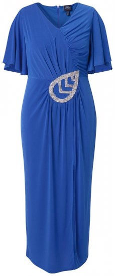 Ulla Popken 849530 Gemustertes Abendkleid mit Strasssteinen Königsblau - Abendkleider - Abendkleider für Damen in großen Größen