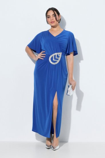 Ulla Popken 849530 Gemustertes Abendkleid mit Strasssteinen Königsblau - Abendkleider - Abendkleider für Damen in großen Größen