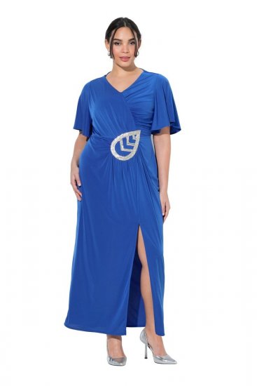 Ulla Popken 849530 Gemustertes Abendkleid mit Strasssteinen Königsblau - Abendkleider - Abendkleider für Damen in großen Größen