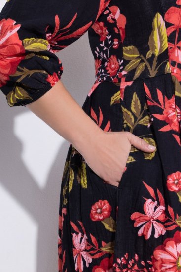Ulla Popken 849593 Geblümtes Hemdblusenkleid Dunkelblau - Maxikleider - Große Größen: Lange Maxikleider