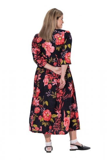 Ulla Popken 849593 Geblümtes Hemdblusenkleid Dunkelblau - Maxikleider - Große Größen: Lange Maxikleider