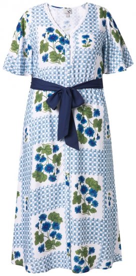 Ulla Popken 849662 Geblümtes Hemdblusenkleid Wollweiß - Midikleider - Midikleider in großen Größen