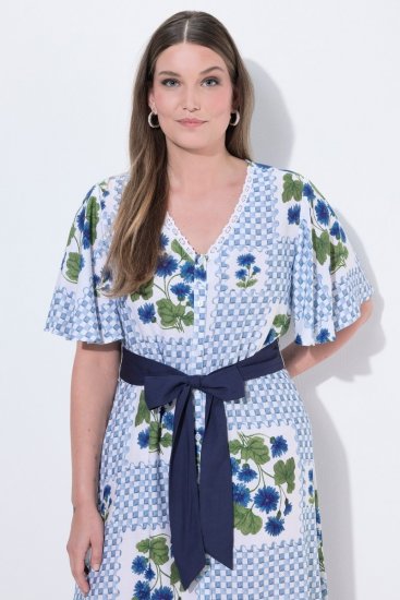 Ulla Popken 849662 Geblümtes Hemdblusenkleid Wollweiß - Midikleider - Midikleider in großen Größen