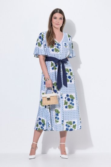Ulla Popken 849662 Geblümtes Hemdblusenkleid Wollweiß - Midikleider - Midikleider in großen Größen