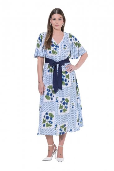Ulla Popken 849662 Geblümtes Hemdblusenkleid Wollweiß - Midikleider - Midikleider in großen Größen