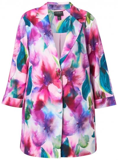 Ulla Popken 849728 Geblümter Blazer aus Leinenmix Weiß - Blazer - Blazer für Frauen in Großgrößen