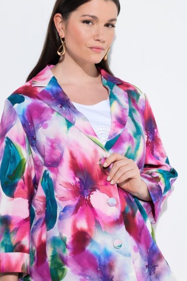 Ulla Popken 849728 Geblümter Blazer aus Leinenmix Weiß - Blazer - Blazer für Frauen in Großgrößen
