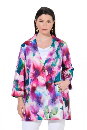 Ulla Popken 849728 Geblümter Blazer aus Leinenmix Weiß - Blazer - Blazer für Frauen in Großgrößen