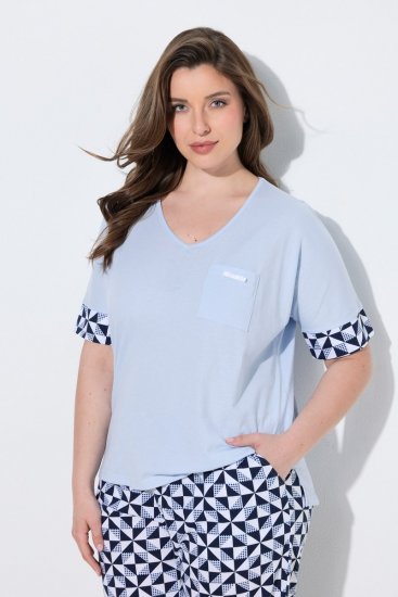 Ulla Popken 849850 Pyjama mit Karomuster Hellblau - Pyjama/Loungewear - 