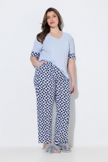 Ulla Popken 849850 Pyjama mit Karomuster Hellblau - Pyjama/Loungewear - 