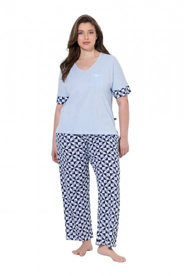 Ulla Popken 849850 Pyjama mit Karomuster Hellblau - Pyjama/Loungewear - 