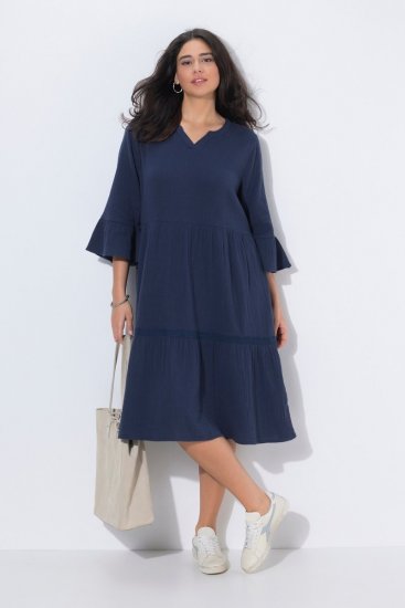 Ulla Popken 849856 Kleid mit Volants Dunkelblau - Midikleider - Midikleider in großen Größen