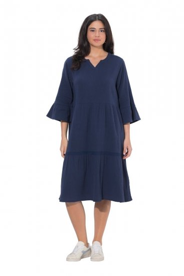 Ulla Popken 849856 Kleid mit Volants Dunkelblau - Midikleider - Midikleider in großen Größen