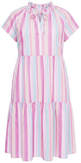 Ulla Popken 849969 Gestreiftes Midikleid mit Volants Rosa - Midikleider - Midikleider in großen Größen