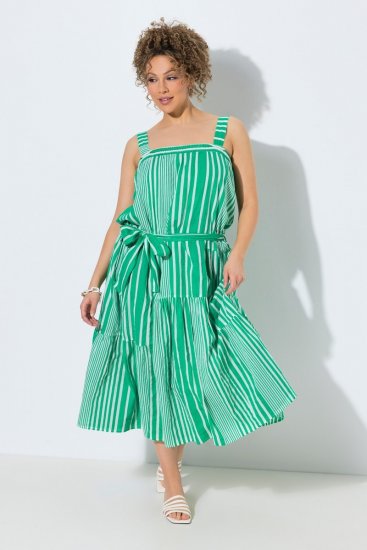 Ulla Popken 850197 Gestreiftes Kleid mit Volants Grün - Sommerkleider - Große Größen: Leichte Sommerkleider