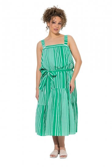 Ulla Popken 850197 Gestreiftes Kleid mit Volants Grün - Sommerkleider - Große Größen: Leichte Sommerkleider
