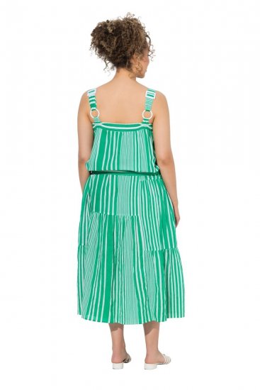 Ulla Popken 850197 Gestreiftes Kleid mit Volants Grün - Sommerkleider - Große Größen: Leichte Sommerkleider