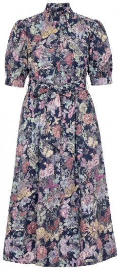 Ulla Popken 850298 Geblümtes Hemdblusenkleid Dunkelblau - Maxikleider - Große Größen: Lange Maxikleider