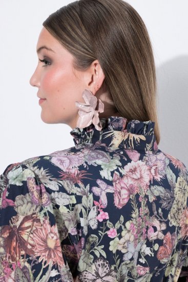 Ulla Popken 850298 Geblümtes Hemdblusenkleid Dunkelblau - Maxikleider - Große Größen: Lange Maxikleider