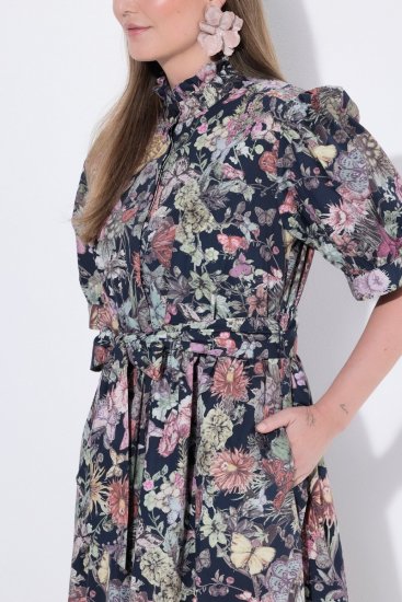 Ulla Popken 850298 Geblümtes Hemdblusenkleid Dunkelblau - Maxikleider - Große Größen: Lange Maxikleider
