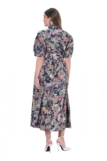 Ulla Popken 850298 Geblümtes Hemdblusenkleid Dunkelblau - Maxikleider - Große Größen: Lange Maxikleider