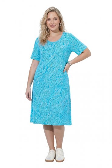 Ulla Popken 850344 Gemustertes T-Shirt-Kleid Türkis - Midikleider - Midikleider in großen Größen