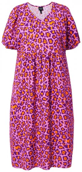 Ulla Popken 850346 Gemustertes Kleid mit V-Ausschnitt Rosa - Midikleider - Midikleider in großen Größen