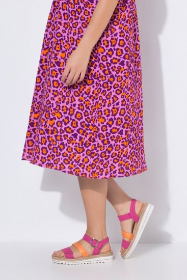 Ulla Popken 850346 Gemustertes Kleid mit V-Ausschnitt Rosa - Midikleider - Midikleider in großen Größen
