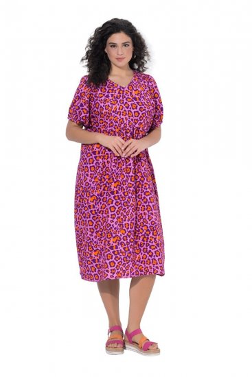 Ulla Popken 850346 Gemustertes Kleid mit V-Ausschnitt Rosa - Midikleider - Midikleider in großen Größen